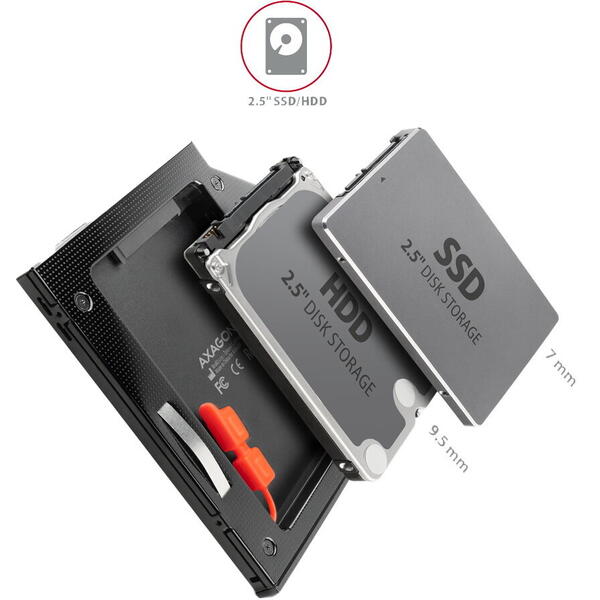 Rack AXAGON Intern, RSS-CD09 , SSD/HDD - SATA 2.5 inch 9.5mm Negru