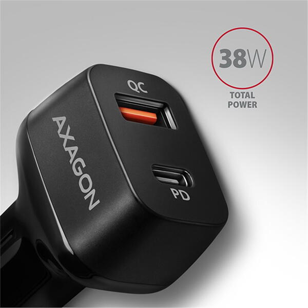 Incarcator auto AXAGON PWC-PQ38 dual USB, 5V 3.6A, 1A, 38W, Negru