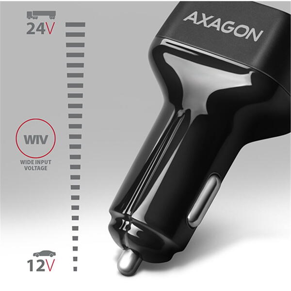 Incarcator auto AXAGON PWC-PQ38 dual USB, 5V 3.6A, 1A, 38W, Negru