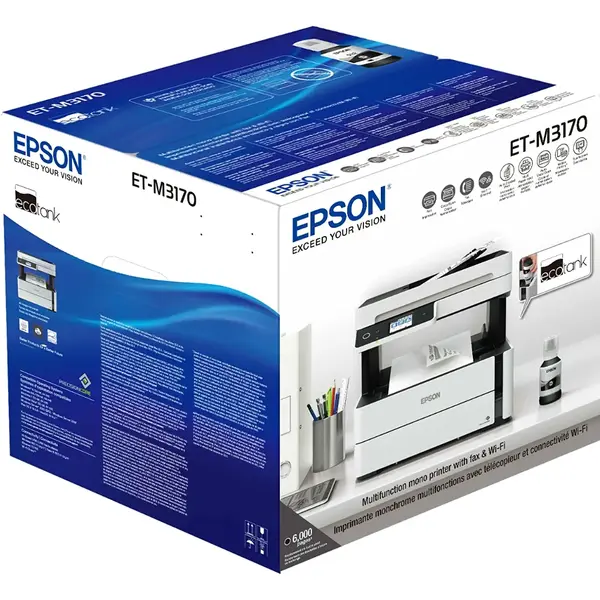 Multifunctionala Epson EcoTank M3170, InkJet CISS, Monocrom, Format A4, Reta, Wi-Fi