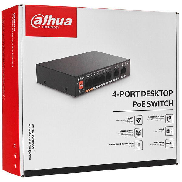 Switch DAHUA PFS3006-4ET-60-V2, 4 porturi, PoE
