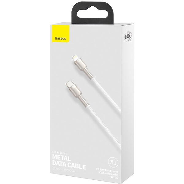 Baseus Cafule Metal, Fast Chargin CATLJK-A01 USB-C la Lightning, 1m, White