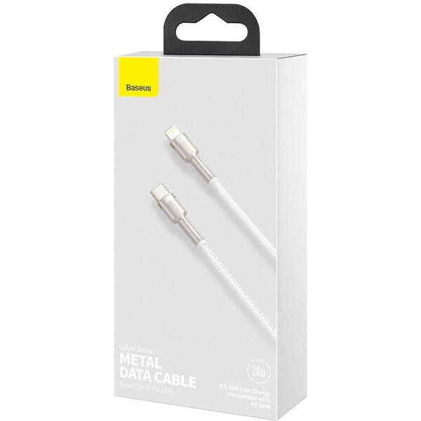 Baseus Cafule Metal, Fast Charging, CATLJK-B02, USB-C la Lightning, 2m, White