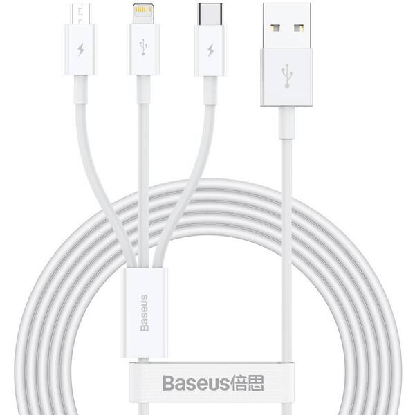 Baseus Superior Series CAMLTYS-02 USB la USB-C + Micro-USB + Lightning, 1.5m, White