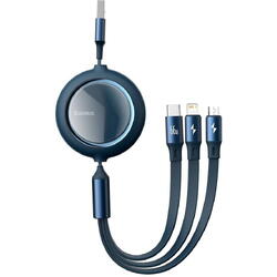 Bright Mirror One-for-three Retractable CAMLC-MJ03, USB la USB-C + Lightning + microUSB, 1.2m, Blue
