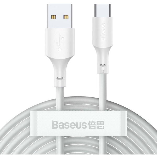 Baseus Simple Wisdom, Fast Charging TZCATZJ-02, USB la USB-C, 1.5m, White, 2buc/set