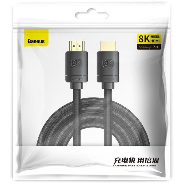 Baseus High Definition, UHD 8K, HDMI Tata la HDMI Tata, 1m, Black