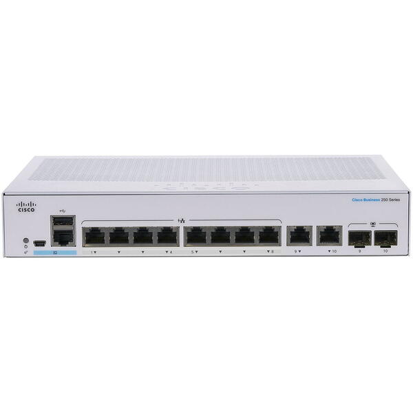 Switch Cisco CBS250-8T-E-2G-EU 8 Porturi Gigabit, 2x1G Combo
