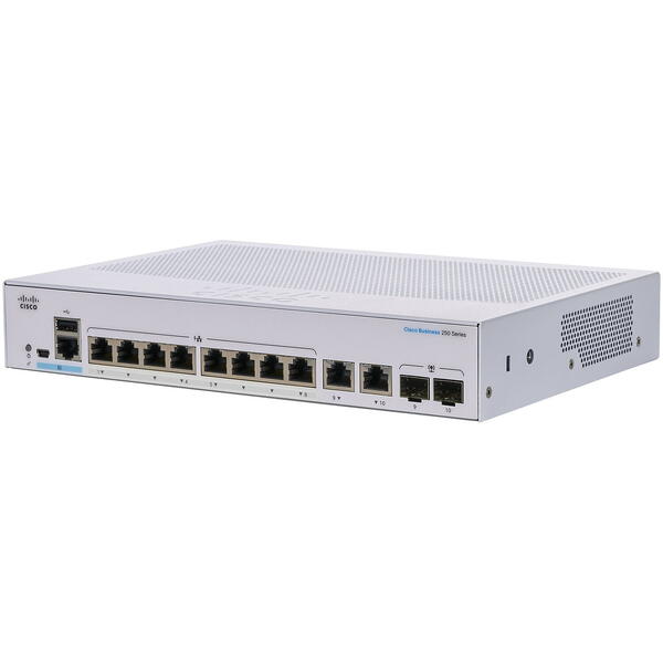 Switch Cisco CBS250-8T-E-2G-EU 8 Porturi Gigabit, 2x1G Combo