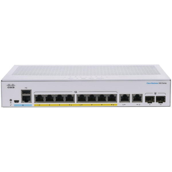 Switch Cisco CBS350-8P-2G-EU, 8 porturi Gigabit, PoE, 2x1G Combo