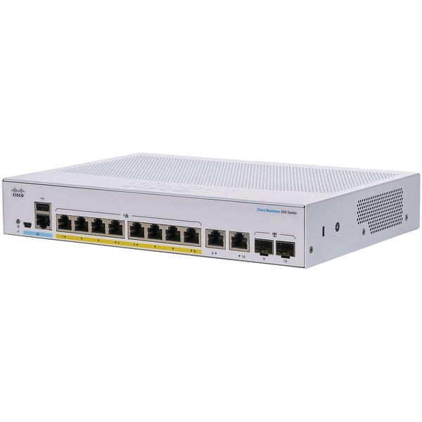 Switch Cisco CBS350-8P-2G-EU, 8 porturi Gigabit, PoE, 2x1G Combo