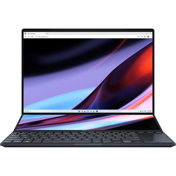 Laptop Asus Zenbook Pro 14 Duo OLED UX8402ZE, 14.5 inch 2.8K 120Hz Touch, Intel Core i7-12700H, 16GB DDR5, 1TB SSD, GeForce RTX 3050 Ti 4GB, Win 11 Pro, Tech Black