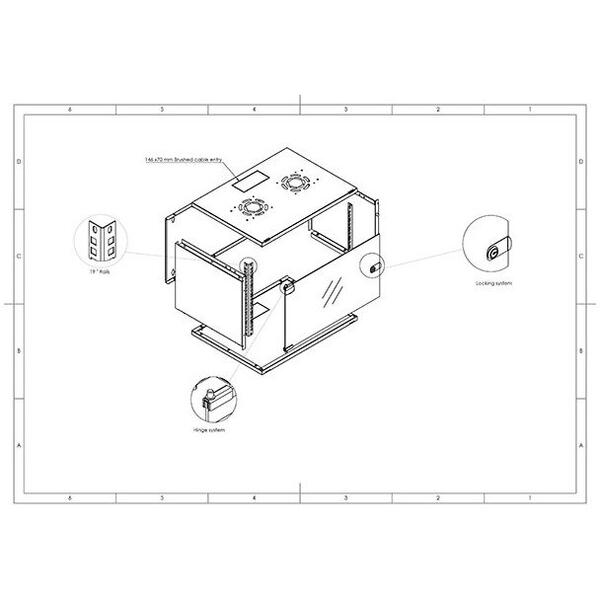 Cabinet Metalic Deckro 6U 540 x 400, de perete, dezasamblat, usa fata sticla, Gri