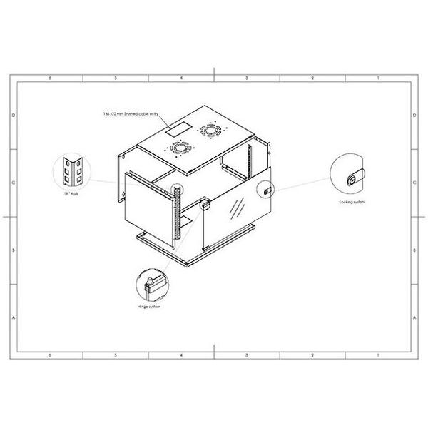 Cabinet Metalic Deckro 6U 540 x 400, de perete, dezasamblat, usa fata sticla, Gri