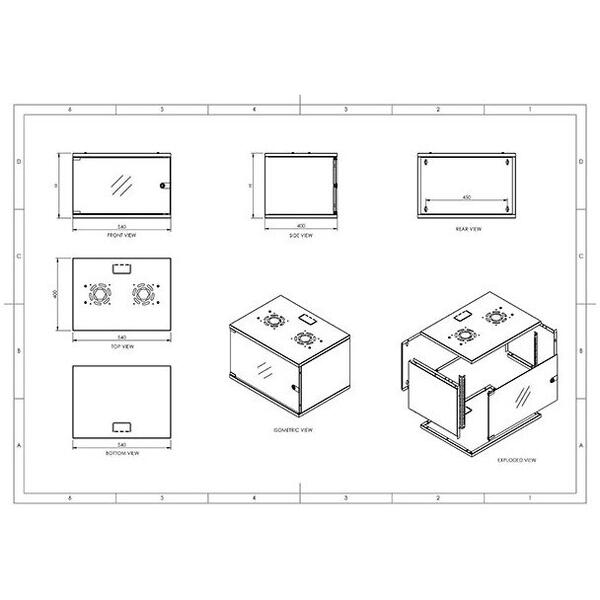 Cabinet Metalic Deckro 6U 540 x 400, de perete, dezasamblat, usa fata sticla, Gri