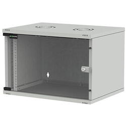 Cabinet Metalic Deckro 6U 540 x 400, de perete, dezasamblat, usa fata sticla, Gri