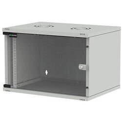 Cabinet Metalic Deckro 9U 540x400, de perete, dezasamblat, usa fata sticla, Gri