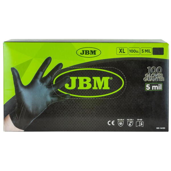 JBM 54153 Manusi subtiri de nitril 5 mm Negre, marimea XL, 100 buc.