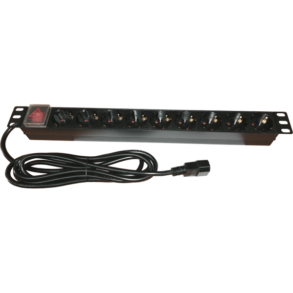 PDU Emtex 19 inch, 9 prize Schuko, 16A, 3500W, 3m, stecher C14