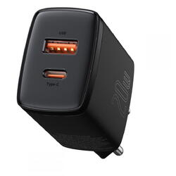 Incarcator retea Baseus Compact, Quick Charge 20W, 1 x USB Type-C 5V/3A max, 1 x USB 5V/3A, Negru