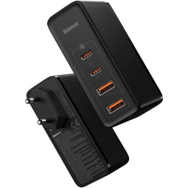 Incarcator retea Baseus GaN2 Pro, Quick Charge 3.0 100W, 2 x USB Type-C 5V/3A max, 2 x USB 5V/3A max, Negru