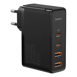 Incarcator retea Baseus GaN2 Pro, Quick Charge 3.0 100W, 2 x USB Type-C 5V/3A max, 2 x USB 5V/3A max, Negru