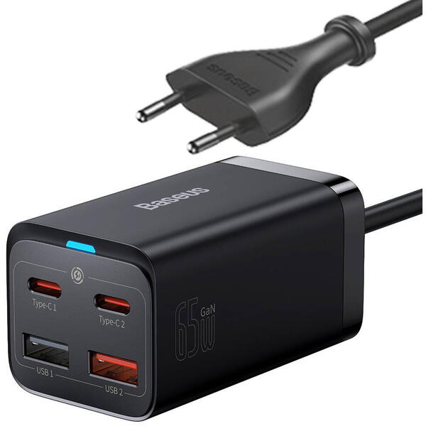 Incarcator retea Baseus GaN3 Pro, Quick Charge 65W, 2 x USB, 2 x USB Type-C, Negru