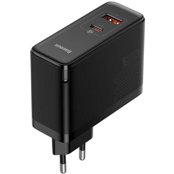 Incarcator retea Baseus GaN5 Pro, Quick Charge 100W, 1 x USB, 1 x USB Type-C, Negru