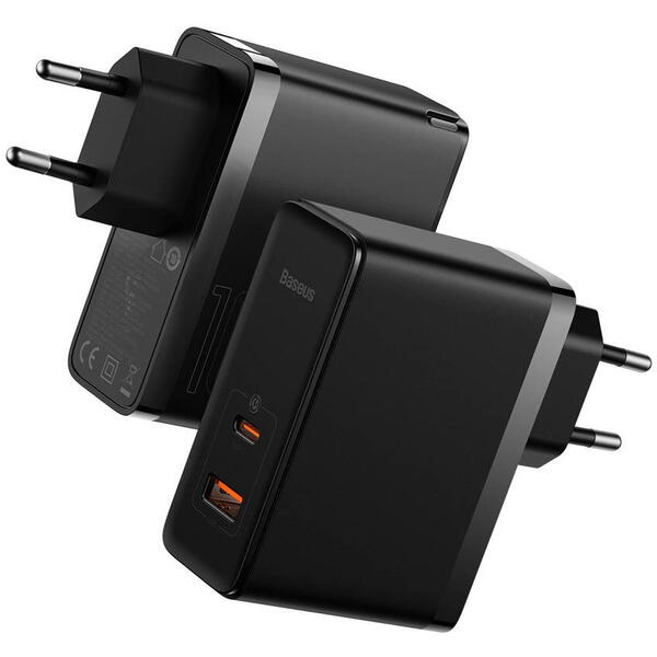 Incarcator retea Baseus GaN5 Pro, Quick Charge 100W, 1 x USB, 1 x USB Type-C, Negru