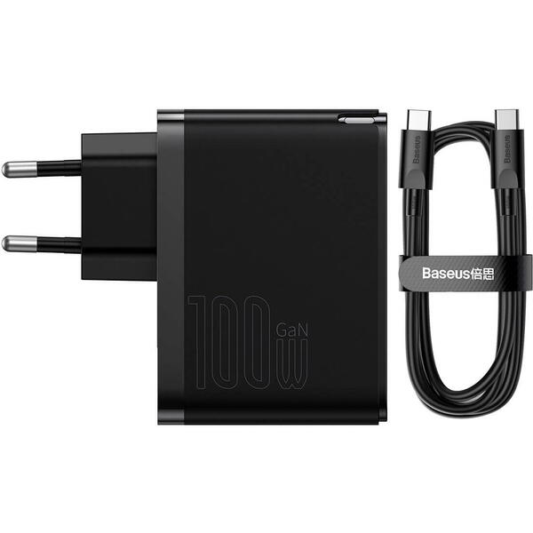 Incarcator retea Baseus GaN5 Pro, Quick Charge 100W, 1 x USB, 1 x USB Type-C, Negru