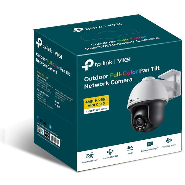Camera IP TP-LINK VIGI C540(4mm), Pan Tilt, pt. exterior, dist. IR 30 m, tip lentila fixa 4 mm, 4 Mpx PoE