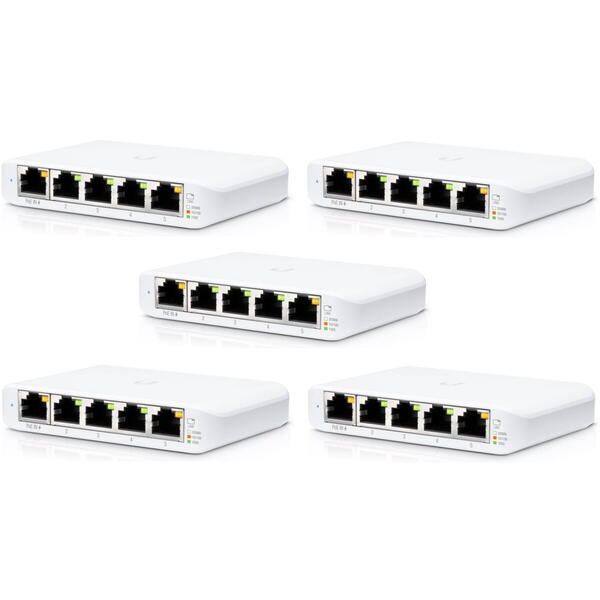 Switch Ubiquiti USW-Flex-Mini-5 Switch UniFi 5x RJ45 1000Mb/s 1x PoE In 5 bucati la pachet