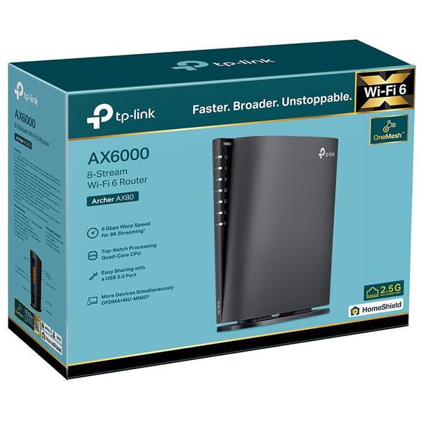 Router Wireless TP-LINK Archer AX80 Dual-Band WiFi 6, 2.5 Giga