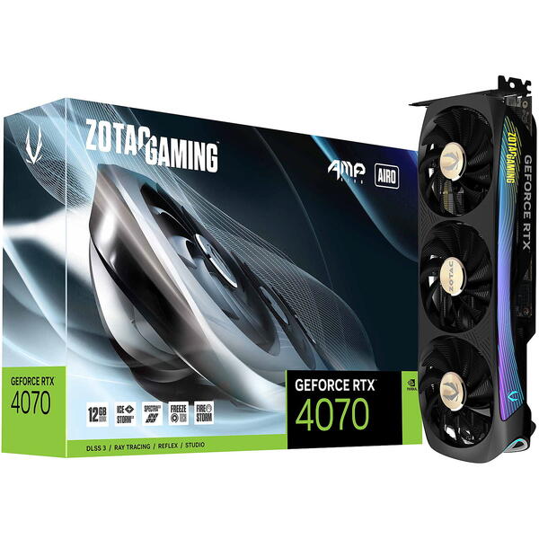 Placa video Zotac GeForce RTX 4070 AMP AIRO 12GB GDDR6X 192 bit DLSS 3.0