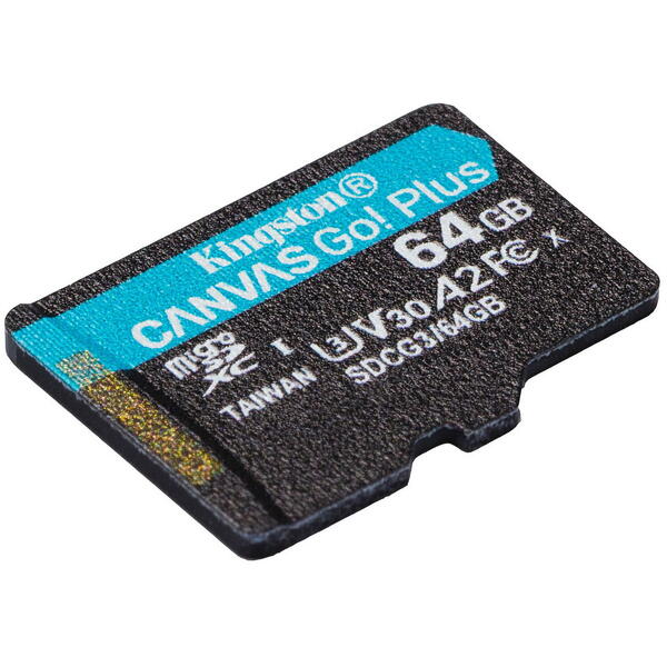 Kingston Micro SDXC Canvas GO Plus, 64GB, Clasa 10, UHS-I