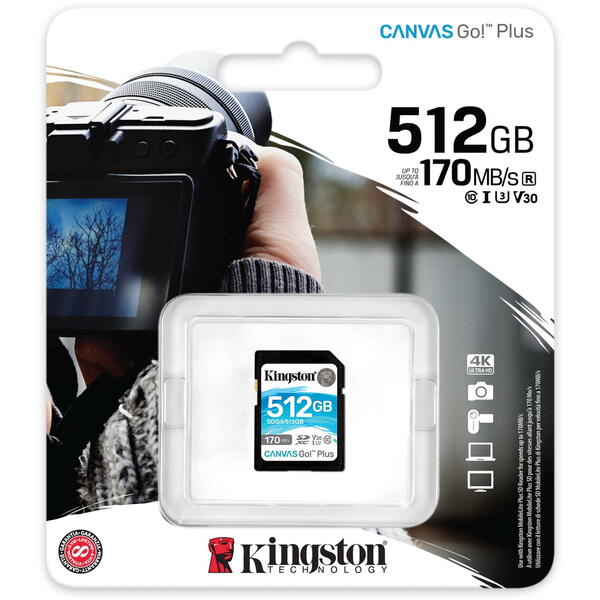 Card Memorie Kingston SDXC Canvas GO Plus Clasa 10 UHS-I 512GB