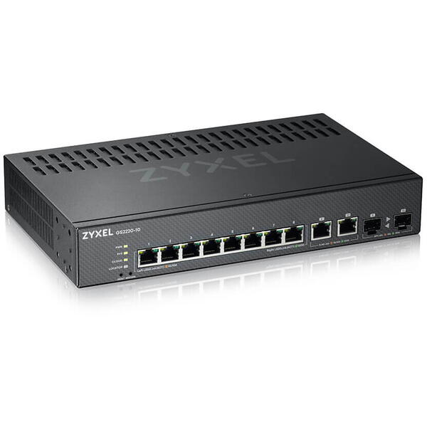 Switch ZyXEL GS2220-10HP, 8 Porturi Gigabit + 2x RJ45/SFP PoE