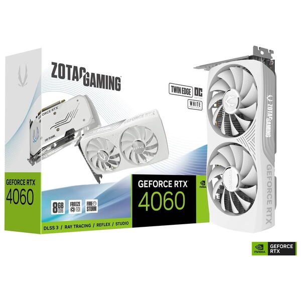 Placa video Zotac GeForce RTX 4060 Twin Edge OC 8GB GDDR6 DLSS 3.0 128 bit White Edition