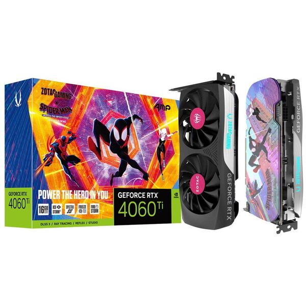 Placa video Zotac GeForce RTX 4060 Ti AMP Spiderman Edition 16GB GDDR6 DLSS 3.0 128 bit