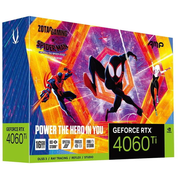 Placa video Zotac GeForce RTX 4060 Ti AMP Spiderman Edition 16GB GDDR6 DLSS 3.0 128 bit