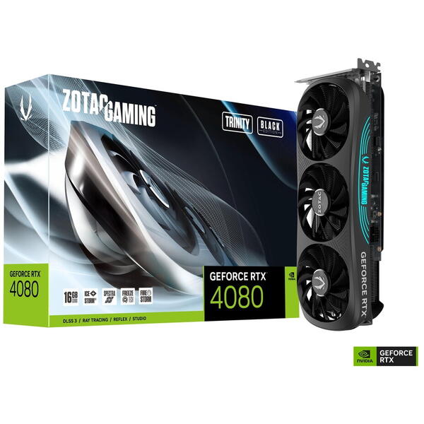 Placa video Zotac GeForce RTX 4080 Trinity Black Edition 16GB GDDR6X 256 Bit DLSS 3.0