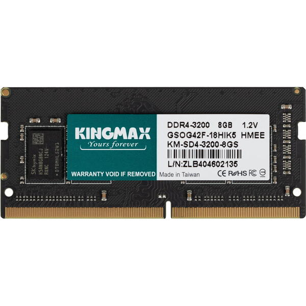 Memorie Notebook Kingmax 16GB, DDR4, 3200MHz, CL22, 1.2v