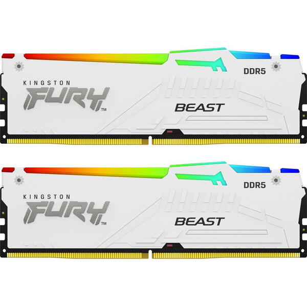 Memorie Kingston FURY Beast RGB White 32GB DDR5 6000MHz CL36 Kit Dual Channel